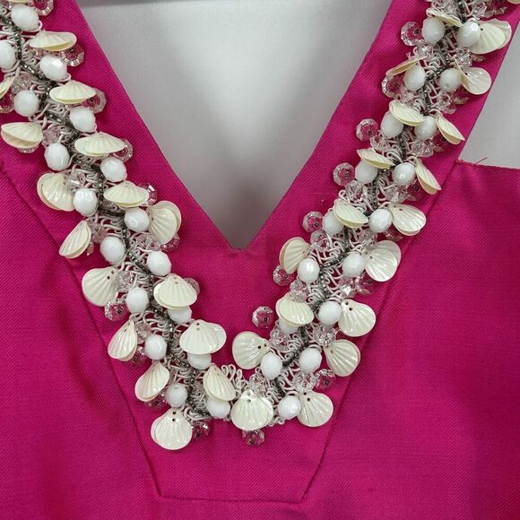 KATE SPADE Pink White Seashell Bead V-Neck Pleated Barbiecore Mini Dress Size 10 - Picture 6 of 11